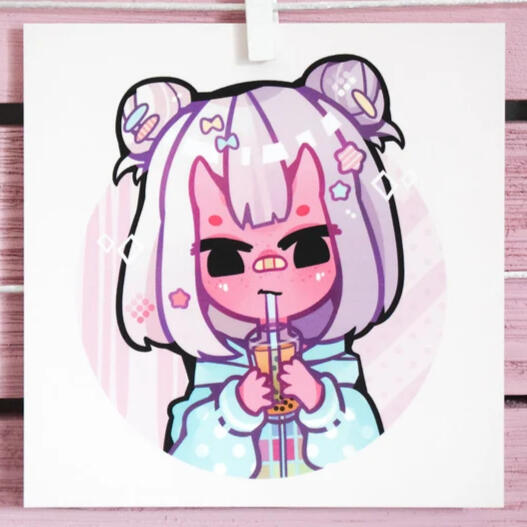 Square Print: Bubble Tea Girl (OC) Square Print: Bubble Tea Girl (OC)
