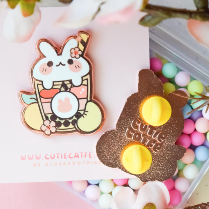 Enamel Pin: Peach Boba Bun (OC)